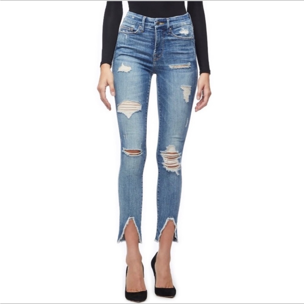 Good American Good Legs Distressed Triangle Jeans Women's Size 16